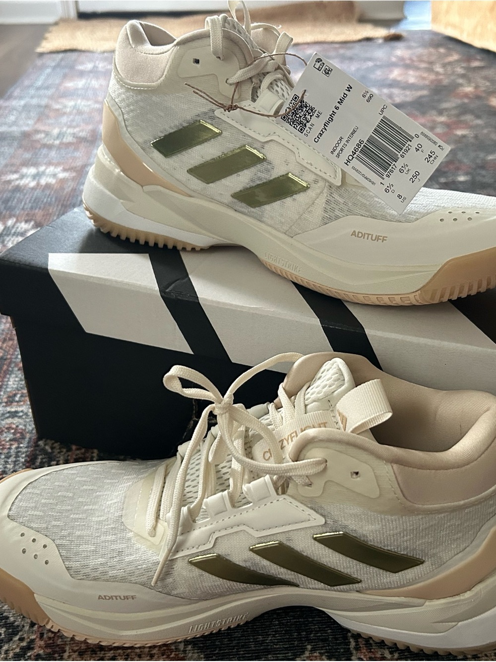adidas Women’s Cream Sneakers with Olive Three-Stripes